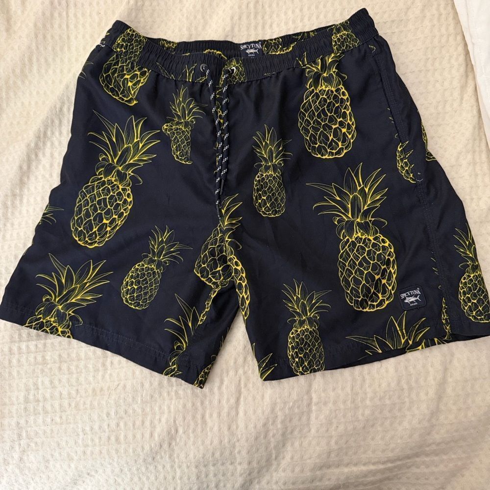 Spicy Tuna Tropical Pineapple Print Men's Swim Trunks